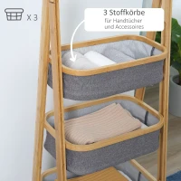 HOMCOM staande plank opbergplank boekenplank bamboe plank 3-laags kantoorplank keukenplank opvouwbaar voor de woonkamer keuken badkamer kantoor bamboe naturel + donkergrijs 45 x 31,5 x 108 cm(m-4)