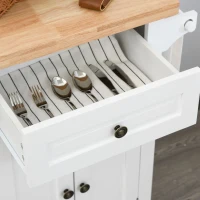 HOMCOM keukenkast keukenmeubel met zwenkwielen lade en verstelbare plank rubber hout MDF spaanplaat wit 111 x 44,5 x 82,5 cm(m-9)