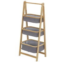 HOMCOM staande plank opbergplank boekenplank bamboe plank 3-laags kantoorplank keukenplank opvouwbaar voor de woonkamer keuken badkamer kantoor bamboe naturel + donkergrijs 45 x 31,5 x 108 cm(m-11)