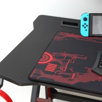 HOMCOM Gamingtafel bureau met koptelefoonhaak bekerhouder R-vormige computertafel MDF metaal zwart + rood 120 x 58 x 75 cm(m-7)