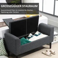 HOMCOM bank met opbergruimte gestoffeerde bank ottoman ottoman belastbaar tot 130 kg nachtkastje linnen-achtig polyester rubber hout donkergrijs + zwart 116 x 44 x 58 cm(m-4)