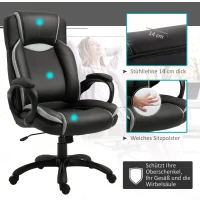 Vinsetto ergonomische bureaustoel, gaming stoel, draaistoel, kunstleer, schuimstof, nylon, mesh-stof, zwart, wit, 67 x 75 x 116,5-126 cm(m-6)