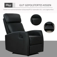 HOMCOM relaxstoel ruststoel tv-stoel stoel met ligfunctie kunstleer metaal MDF schuimstof zwart 65 x 92 x 100 cm(m-5)