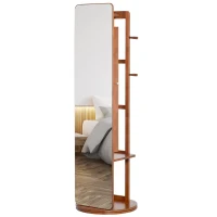 HOMCOM sieradenkast spiegelkast wandkast 360° draaibaar MDF plaat grenen glas spiegel licht walnoot Ø50 x 169 cm(m-11)