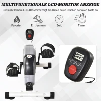 HOMCOM Hometrainer, mini-fiets, pedaaltrainer, trainingsfiets met LCD-display, 8-niveaus magnetische weerstand, staal, grijs, 40 x 62 x 38 cm(m-4)