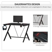 HOMCOM Gaming-tafel PC-tafel bureau met koptelefoonhaak bekerhouder computertafel metaal MDF zwart 108 x 66 x 77 cm(m-4)