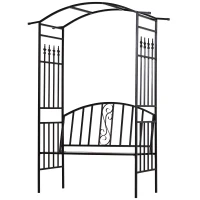 Outsunny plantenboog met bank zitbank boog trellis rooster tuin gewelfd dak metaal zwart 152 x 58 x 207 cm(m-1)