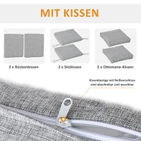 Outsunny 5-delige tuinmeubelset met rugkussens zitkussens balkonmeubel met 3-traps verstelbare rugleuning gehard glas aluminium stof schuimstof grenenhout grijs + wit 61 x 82 x 90 cm(m-7)