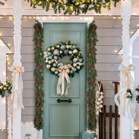 HOMCOM 1,9M kunstkerstslinger bloemdecoratie met dennenappels bessen kerstslinger spar voor trappen haard PE groen 190 x 12 x 8 cm(m-8)