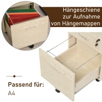 Vinsetto ladeblok archiefkast kantoorcontainer met 2 lades 2 sleutels kantoorkast opbergruimte, ladeblok 5 universele wielen spaanplaat naturel 40 x 44 x 54,6 cm(m-7)