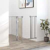 PawHut Barrera de Seguridad de Perros Extensible para Escaleras y Puertas 74-105 cm con 2 Extensiones de Acero 10/15 cm Puerta Acrílica y Cierre Automático Altura 76,2 cm Gris(m-10)
