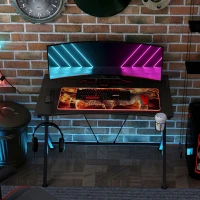 HOMCOM Gaming-tafel PC-tafel bureau met koptelefoonhaak bekerhouder computertafel metaal MDF zwart 108 x 66 x 77 cm(m-10)