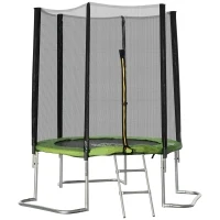 HOMCOM Cama Elástica de Jardín Ø183 cm Trampolín para Niños Adultos con Superficie de Salto Red de Seguridad Cubierta de Bordes y Escalera para Interior Exterior Verde(m-1)