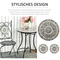 Outsunny tuinset 3-delige mozaïektafel eetgroep tuinmeubelset 1 tafel + 2 opklapbare stoelen terras metaal meerkleurig(m-5)