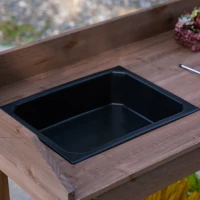 Outsunny plantentafel met schuiflade, 2 niveaus tuintafel met gootsteen en wielen, tuin, dennenhout bruin 92 x 45 x 119 cm(m-7)