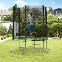 HOMCOM Cama Elástica de Jardín Ø183 cm Trampolín para Niños Adultos con Superficie de Salto Red de Seguridad Cubierta de Bordes y Escalera para Interior Exterior Verde(m-2)