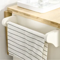 HOMCOM keukenwagen keukeneiland met werkblad zwenkwielen lade en verstelbare plank keukenkast rubber hout MDF wit + naturel 111,5 x 45-75 x 89 cm(m-7)