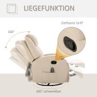 HOMCOM massagestoel, relaxstoel, tv-stoel massagefunctie 5 massagestanden ligfunctie PU-leer hout metaal schuimstof crèmewit 82 x 97 x 110 cm(m-5)