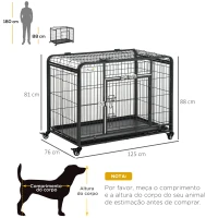 PawHut Gaiola dobrável de metal com rodas e freios Bandeja  removível e porta com travas125x76x81 cm Cinza escuro(m-3)