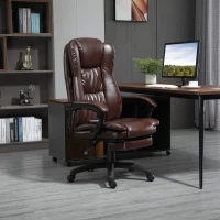 Vinsetto bureaustoel stoel directiestoel draaibare stoel met massagefunctie ligfunctie kunstleer schuimstof PP kunststof nylon bruin 68,5 x 68,5 x 119-127 cm(m-10)