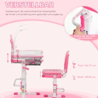 HOMCOM kinderbureauset studentenbureau met stoel en lamp bureau van alle gemakken voorzien, in hoogte verstelbaar, kantelbaar voor 6-12 jaar MDF roze 80 x 49,5 x 80-105 cm(m-7)
