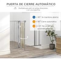 PawHut Barrera de Seguridad de Perros Extensible para Escaleras y Puertas 74-105 cm con 2 Extensiones de Acero 10/15 cm Puerta Acrílica y Cierre Automático Altura 76,2 cm Gris(m-5)