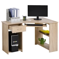 HOMCOM hoekbureau met 2 schappen L-vormig bureau computertafel met toetsenbordlade schuiflade CPU-standaard E1-spaanplaat naturel hout 120 x 70 x 75 cm(m-11)