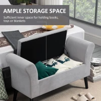 HOMCOM bank gestoffeerde bank met opbergruimte armleuningen borstbank moderne gang slaapkamer woonkamer fluweelzacht polyester rubber hout lichtgrijs 115,5 x 43,5 x 66 cm(m-4)