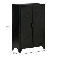 HOMCOM dressoir archiefkast met gelamelleerde deuren garderobe opbergkast industriële metalen kast met 2 verstelbare planken woonkamer slaapkamer zwart 75 x 33 x 110 cm(m-3)