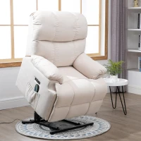 HOMCOM massagestoel opstahulp relaxstoel met verwarmingsfunctie USB-afstandsbediening kort pluche crème 83 x 95 x 105 cm(m-2)