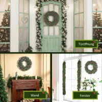 HOMCOM dennenkrans deurkrans kerstkrans achterzijde met ophanglus PE groen Ø60 x 8 cm(m-6)