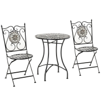 Outsunny tuinset 3-delige mozaïektafel eetgroep tuinmeubelset 1 tafel + 2 opklapbare stoelen terras metaal meerkleurig
