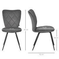 HOMCOM set van 2 eetkamerstoelen keukenstoel gestoffeerde stoel met rugleuning flanel schuimstof staal grijs + zwart 47 x 62 x 91 cm(m-3)