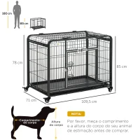 PawHut Gaiola de metal dobrável para cães com rodas e freios Bandeja removível e porta com travas  109,5x71x78 cm Cinza escuro(m-3)
