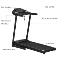 HOMCOM elektrische loopband opvouwbaar met 12 vooraf ingestelde programma's met LED-display bekerhouder en gsm-houder zeer geschikt voor home gym indoor fitness zwart 134 x 60 x 118 cm(m-6)