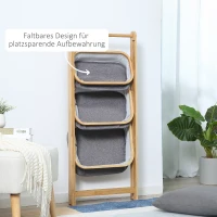 HOMCOM staande plank opbergplank boekenplank bamboe plank 3-laags kantoorplank keukenplank opvouwbaar voor de woonkamer keuken badkamer kantoor bamboe naturel + donkergrijs 45 x 31,5 x 108 cm(m-5)
