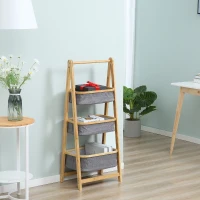 HOMCOM staande plank opbergplank boekenplank bamboe plank 3-laags kantoorplank keukenplank opvouwbaar voor de woonkamer keuken badkamer kantoor bamboe naturel + donkergrijs 45 x 31,5 x 108 cm(m-2)