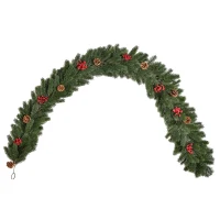 HOMCOM 1,9M kunstkerstslinger bloemdecoratie met dennenappels bessen kerstslinger spar voor trappen haard PE groen 190 x 12 x 8 cm(m-1)
