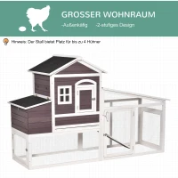 PawHut kippenhok met uitloop nestkast kippenhok pluimveestal met stang massief hout donkerrood 200 x 73,5 x 130 cm(m-6)