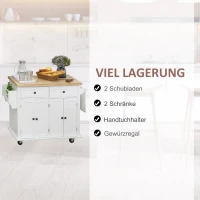 HOMCOM keukenkast keukenmeubel met zwenkwielen lade en verstelbare plank rubber hout MDF spaanplaat wit 111 x 44,5 x 82,5 cm(m-6)