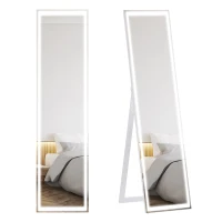 HOMCOM staande spiegel passpiegel make-up spiegel verhoogd met LED met afstandsbediening wandmontage monteerbaar MDF glas wit 40 x 55 x 156,5 cm(m-1)