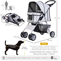 PawHut Carrinho de Passeio para Animais de Estimação Dobrável com Cesta de Armazenamento e Travão 75x45x97cm Cinza(m-3)