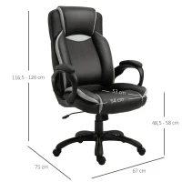 Vinsetto ergonomische bureaustoel, gaming stoel, draaistoel, kunstleer, schuimstof, nylon, mesh-stof, zwart, wit, 67 x 75 x 116,5-126 cm(m-3)