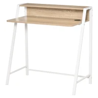 HOMCOM bureau, computertafel, bureau, werktafel met kabeldoorvoer, lade, MDF metaal wit + eik 84 x 45 x 85 cm(m-11)