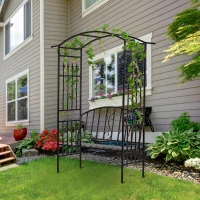 Outsunny plantenboog met bank zitbank boog trellis rooster tuin gewelfd dak metaal zwart 152 x 58 x 207 cm(m-10)