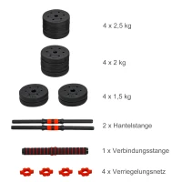 HOMCOM 2 in 1 dumbbell set 25 kg verstelbare dumbbell & barbell professionele dumbbell krachttraining en gewichtheffen voor fitness thuis(m-6)