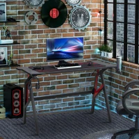 HOMCOM Gamingtafel bureau met koptelefoonhaak bekerhouder R-vormige computertafel MDF metaal zwart + rood 120 x 58 x 75 cm(m-2)