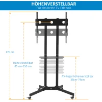 HOMCOM verrijdbaar tv-meubel met wielen universele verrijdbare trolley Tv-meubel met verstelbare hoogte ultra stabiele beugel tv-tafel metaal zwart 85,5 x 73 x 170 cm(m-4)