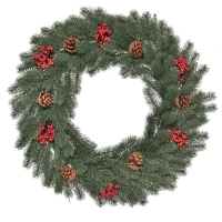 HOMCOM dennenkrans deurkrans kerstkrans achterzijde met ophanglus PE groen Ø60 x 8 cm(m-10)