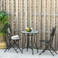 Outsunny tuinset 3-delige mozaïektafel eetgroep tuinmeubelset 1 tafel + 2 opklapbare stoelen terras metaal meerkleurig(m-10)